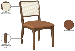 Meridian Furniture Atrium Art Deco Dining Chair with Cane Back Vegan Leather Seat and Walnut Wood Frame Cognac Set of 2 88071Cognac-C