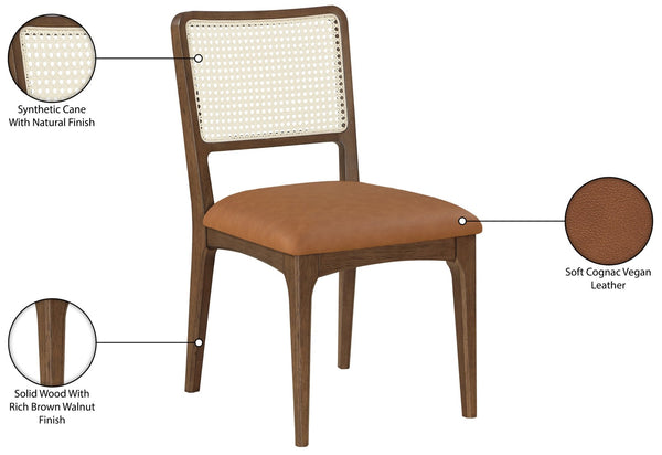 Meridian Furniture Atrium Art Deco Dining Chair with Cane Back Vegan Leather Seat and Walnut Wood Frame Cognac Set of 2 88071Cognac-C