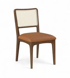 Meridian Furniture Atrium Art Deco Dining Chair with Cane Back Vegan Leather Seat and Walnut Wood Frame Cognac Set of 2 88071Cognac-C