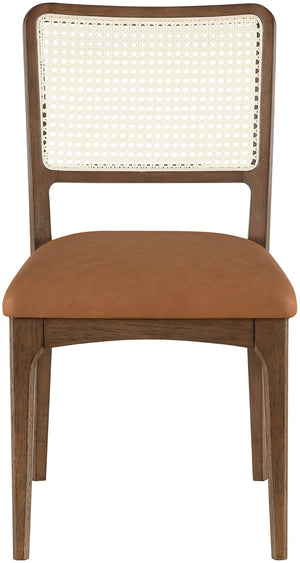 Meridian Furniture Atrium Art Deco Dining Chair with Cane Back Vegan Leather Seat and Walnut Wood Frame Cognac Set of 2 88071Cognac-C