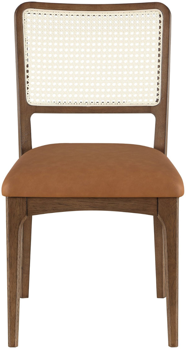 Meridian Furniture Atrium Art Deco Dining Chair with Cane Back Vegan Leather Seat and Walnut Wood Frame Cognac Set of 2 88071Cognac-C