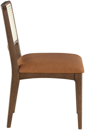 Meridian Furniture Atrium Art Deco Dining Chair with Cane Back Vegan Leather Seat and Walnut Wood Frame Cognac Set of 2 88071Cognac-C