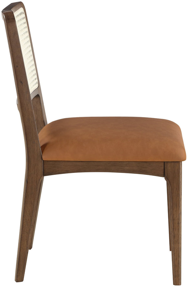 Meridian Furniture Atrium Art Deco Dining Chair with Cane Back Vegan Leather Seat and Walnut Wood Frame Cognac Set of 2 88071Cognac-C