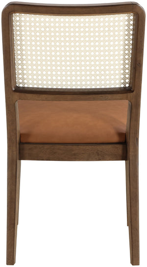 Meridian Furniture Atrium Art Deco Dining Chair with Cane Back Vegan Leather Seat and Walnut Wood Frame Cognac Set of 2 88071Cognac-C