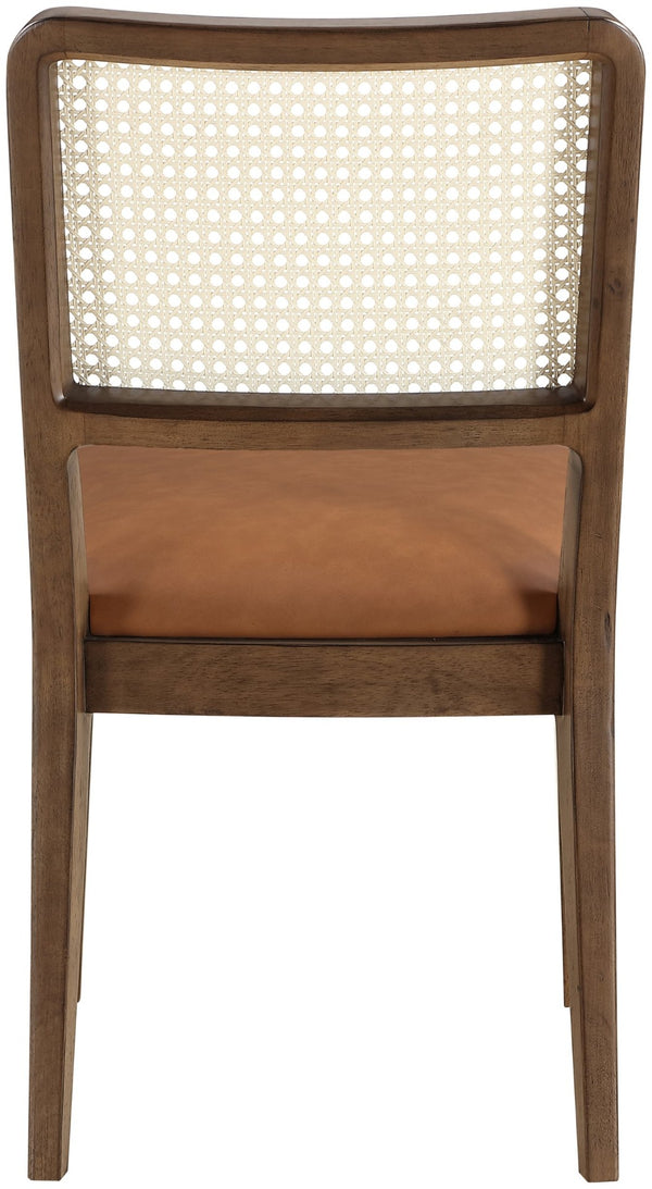 Meridian Furniture Atrium Art Deco Dining Chair with Cane Back Vegan Leather Seat and Walnut Wood Frame Cognac Set of 2 88071Cognac-C