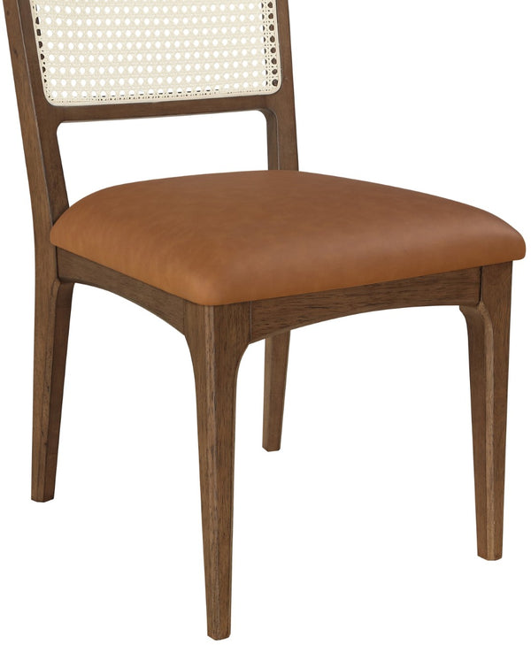Meridian Furniture Atrium Art Deco Dining Chair with Cane Back Vegan Leather Seat and Walnut Wood Frame Cognac Set of 2 88071Cognac-C