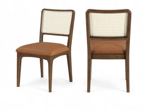 Meridian Furniture Atrium Art Deco Dining Chair with Cane Back Vegan Leather Seat and Walnut Wood Frame Cognac Set of 2 88071Cognac-C