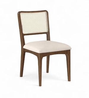 Meridian Furniture Atrium Art Deco Dining Chair with Cane Back Vegan Leather Seat and Walnut Wood Frame Cream Set of 2 88071Cream-C