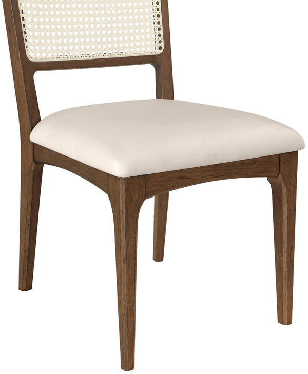 Meridian Furniture Atrium Art Deco Dining Chair with Cane Back Vegan Leather Seat and Walnut Wood Frame Cream Set of 2 88071Cream-C