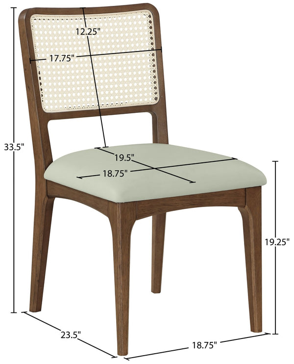 Meridian Furniture Atrium Art Deco Dining Chair with Cane Back Vegan Leather Seat and Walnut Wood Frame Mint Set of 2 88071Mint-C