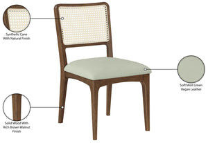 Meridian Furniture Atrium Art Deco Dining Chair with Cane Back Vegan Leather Seat and Walnut Wood Frame Mint Set of 2 88071Mint-C