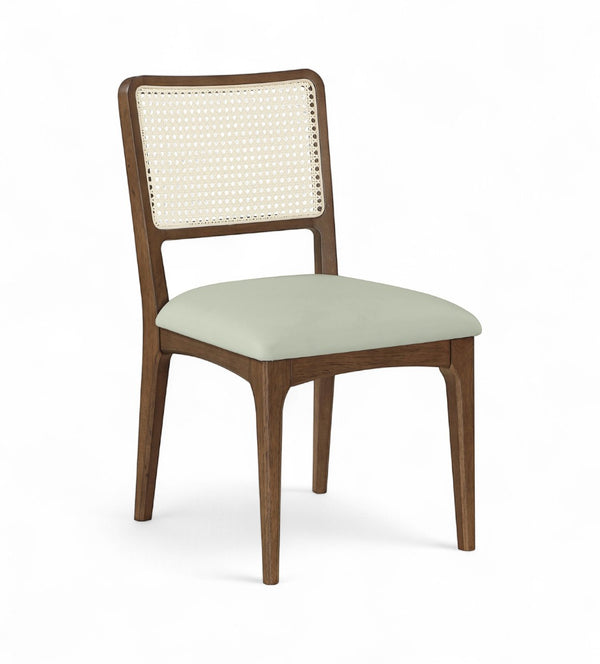 Meridian Furniture Atrium Art Deco Dining Chair with Cane Back Vegan Leather Seat and Walnut Wood Frame Mint Set of 2 88071Mint-C
