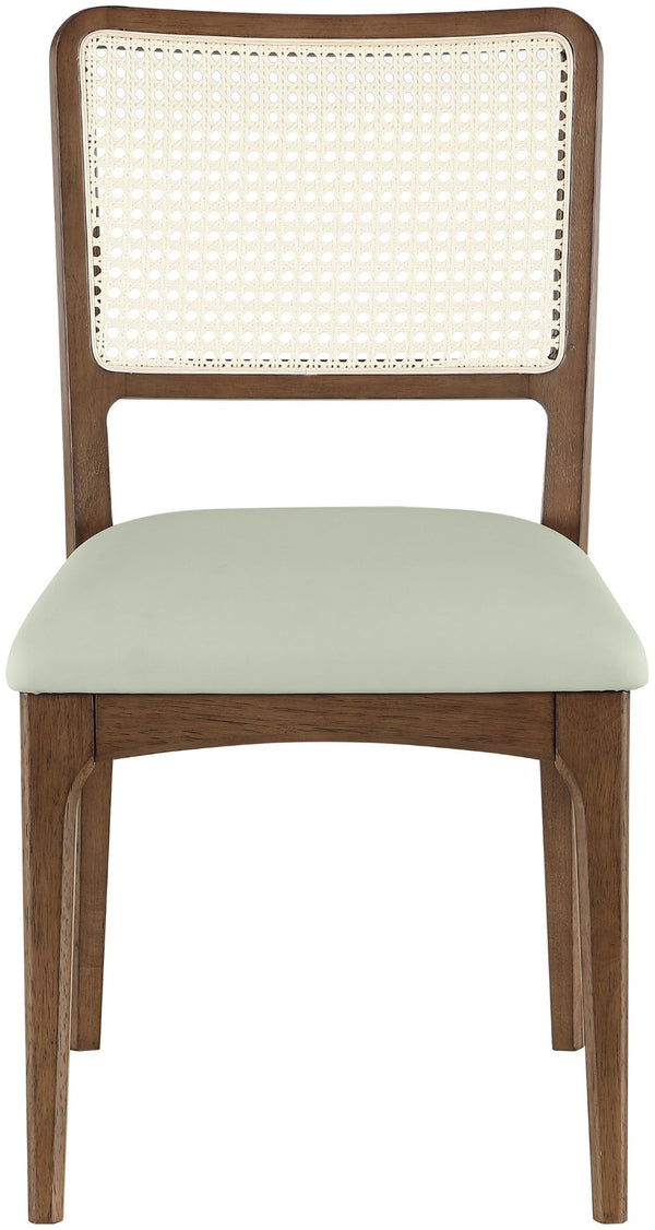 Meridian Furniture Atrium Art Deco Dining Chair with Cane Back Vegan Leather Seat and Walnut Wood Frame Mint Set of 2 88071Mint-C