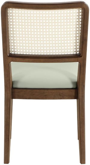 Meridian Furniture Atrium Art Deco Dining Chair with Cane Back Vegan Leather Seat and Walnut Wood Frame Mint Set of 2 88071Mint-C