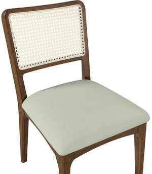 Meridian Furniture Atrium Art Deco Dining Chair with Cane Back Vegan Leather Seat and Walnut Wood Frame Mint Set of 2 88071Mint-C