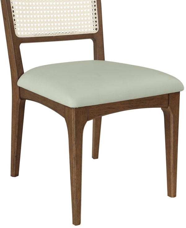 Meridian Furniture Atrium Art Deco Dining Chair with Cane Back Vegan Leather Seat and Walnut Wood Frame Mint Set of 2 88071Mint-C