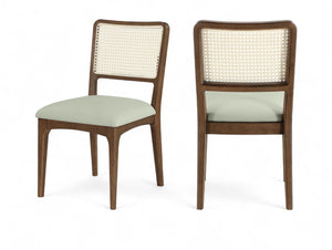 Meridian Furniture Atrium Art Deco Dining Chair with Cane Back Vegan Leather Seat and Walnut Wood Frame Mint Set of 2 88071Mint-C