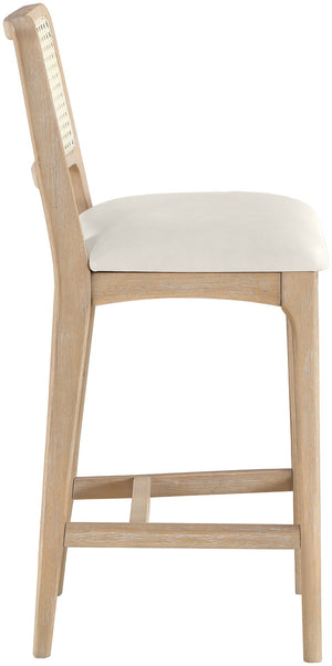 Meridian Furniture Atrium Art Deco Cane Back Counter Stool with Vegan Leather Seat and Wood Frame Cream Set of 1 88072Cream-C