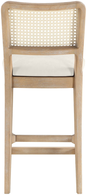 Meridian Furniture Atrium Art Deco Cane Back Counter Stool with Vegan Leather Seat and Wood Frame Cream Set of 1 88072Cream-C