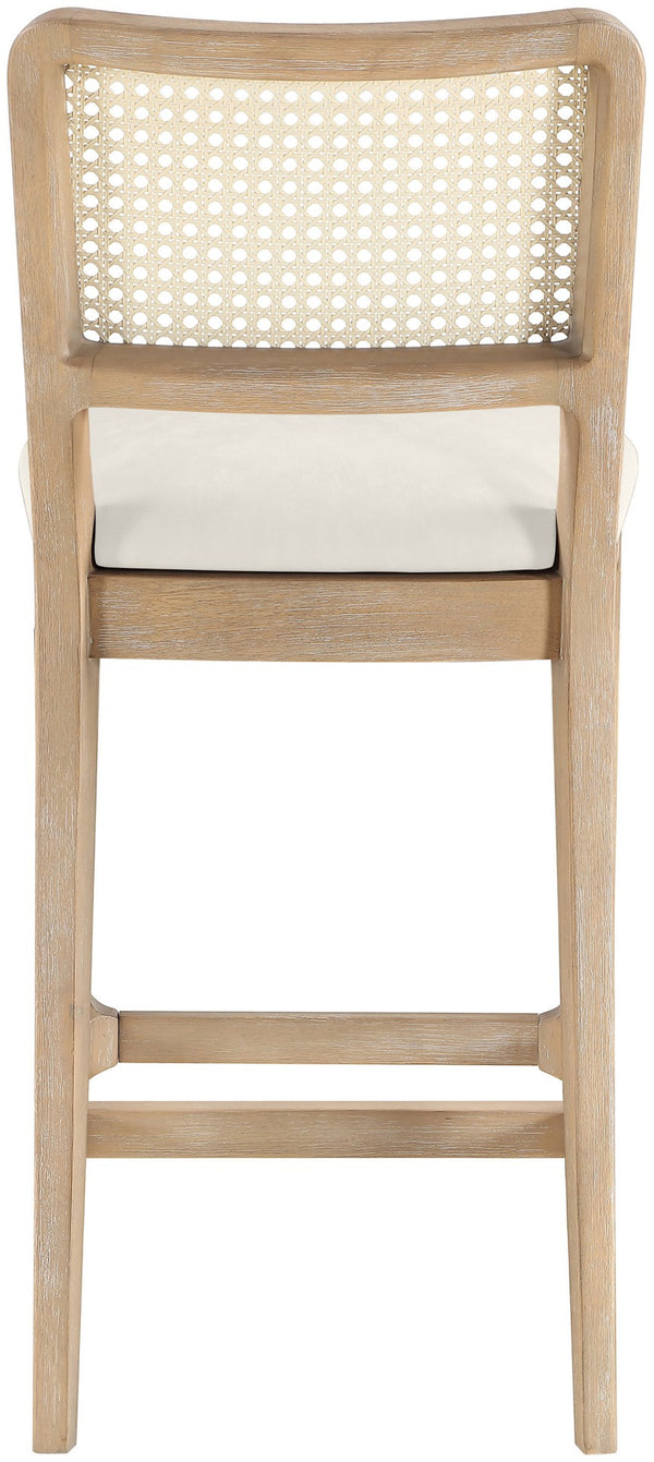 Meridian Furniture Atrium Art Deco Cane Back Counter Stool with Vegan Leather Seat and Wood Frame Cream Set of 1 88072Cream-C