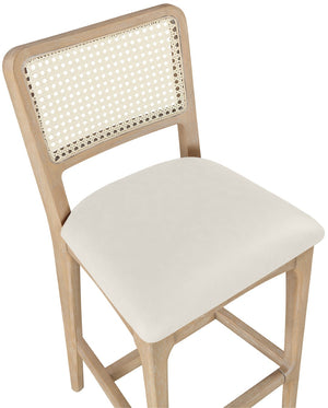 Meridian Furniture Atrium Art Deco Cane Back Counter Stool with Vegan Leather Seat and Wood Frame Cream Set of 1 88072Cream-C