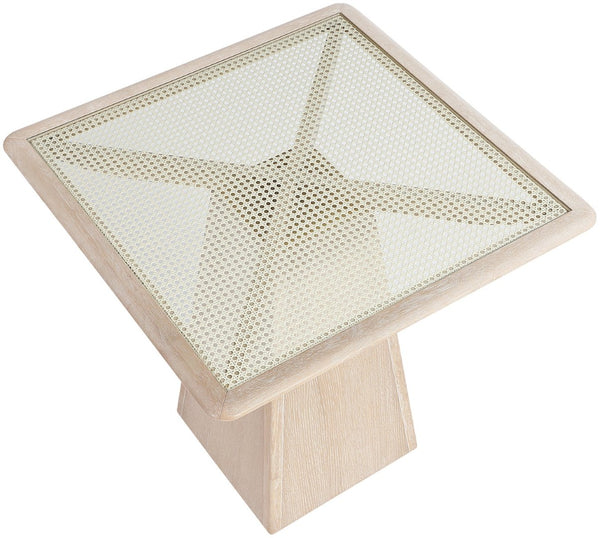 Meridian Furniture Atrium Art Deco Counter Height Table with Glass Cane Surface and Sculptural Solid Wood Base Natural 88072Natural-T