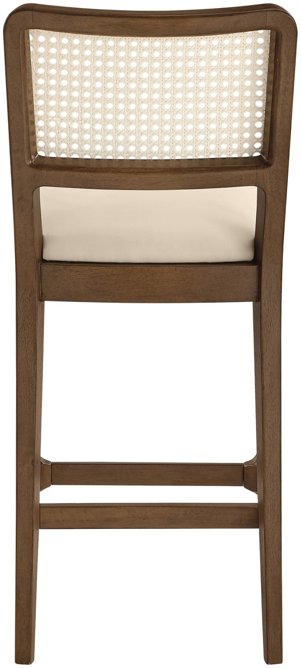 Meridian Furniture Atrium Art Deco Cane Back Counter Stool with Vegan Leather Seat and Wood Frame Beige Set of 2 88073Beige-C