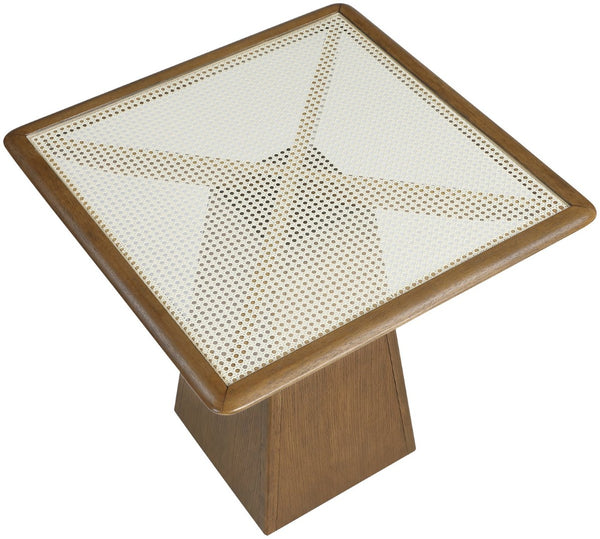 Meridian Furniture Atrium Art Deco Counter Height Table with Glass Cane Surface and Sculptural Solid Wood Base Brown 88073Brown-T