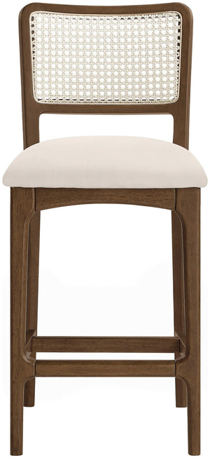 Meridian Furniture Atrium Art Deco Cane Back Counter Stool with Vegan Leather Seat and Wood Frame Cream Set of 2 88073Cream-C