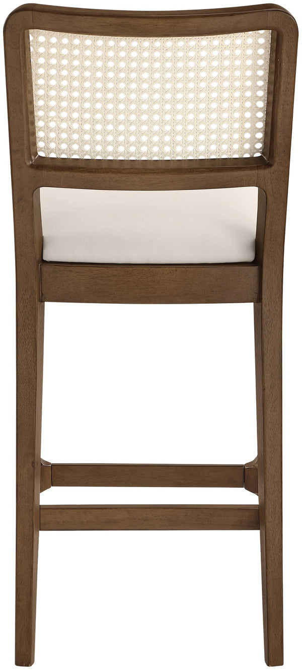 Meridian Furniture Atrium Art Deco Cane Back Counter Stool with Vegan Leather Seat and Wood Frame Cream Set of 2 88073Cream-C