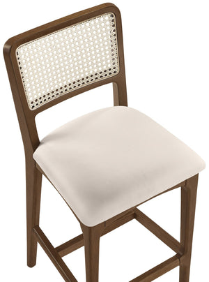 Meridian Furniture Atrium Art Deco Cane Back Counter Stool with Vegan Leather Seat and Wood Frame Cream Set of 2 88073Cream-C