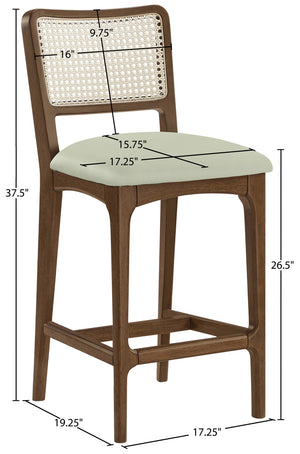 Meridian Furniture Atrium Art Deco Cane Back Counter Stool with Vegan Leather Seat and Wood Frame Mint Set of 2 88073Mint-C