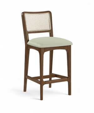 Meridian Furniture Atrium Art Deco Cane Back Counter Stool with Vegan Leather Seat and Wood Frame Mint Set of 2 88073Mint-C