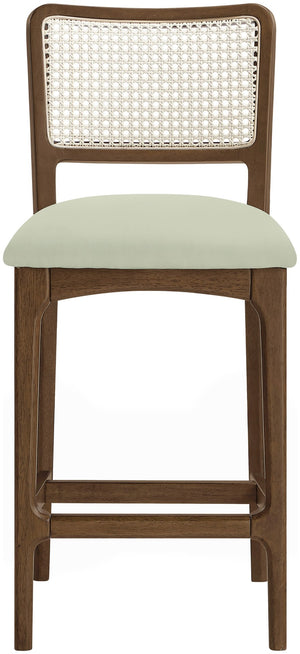 Meridian Furniture Atrium Art Deco Cane Back Counter Stool with Vegan Leather Seat and Wood Frame Mint Set of 2 88073Mint-C