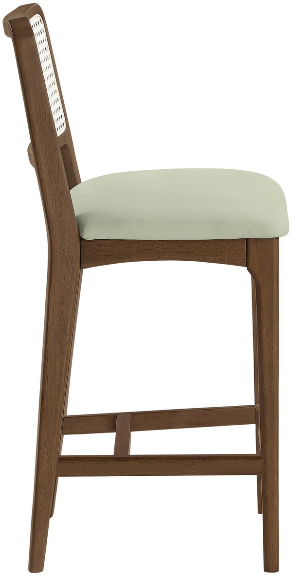 Meridian Furniture Atrium Art Deco Cane Back Counter Stool with Vegan Leather Seat and Wood Frame Mint Set of 2 88073Mint-C