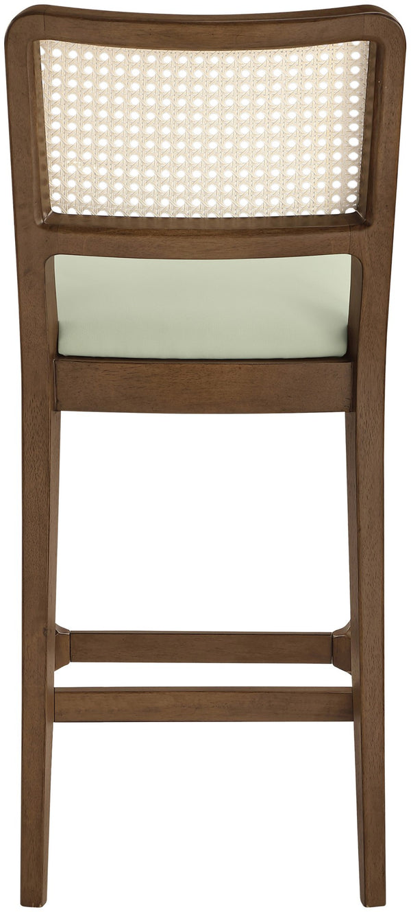 Meridian Furniture Atrium Art Deco Cane Back Counter Stool with Vegan Leather Seat and Wood Frame Mint Set of 2 88073Mint-C