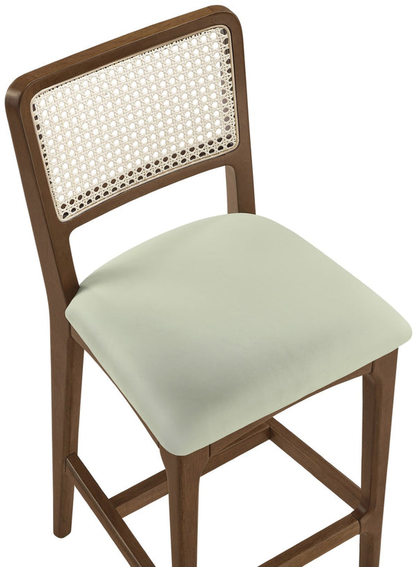 Meridian Furniture Atrium Art Deco Cane Back Counter Stool with Vegan Leather Seat and Wood Frame Mint Set of 2 88073Mint-C