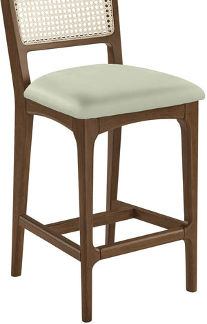 Meridian Furniture Atrium Art Deco Cane Back Counter Stool with Vegan Leather Seat and Wood Frame Mint Set of 2 88073Mint-C