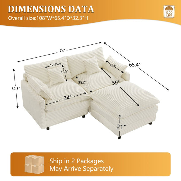English Elm 148-inch Seven Piece U-shaped Sectional with Console Cloud Foam Living Room Sofa W2564S00085