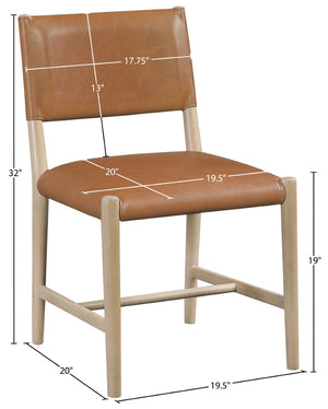 Meridian Furniture Andie Art Deco Vegan Leather Dining Chair with Wood Frame and Tailored Stitching for Elegant Rooms Cognac Set of 1 88074Cognac-C