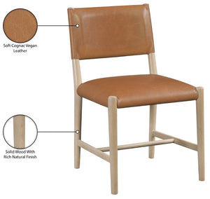 Meridian Furniture Andie Art Deco Vegan Leather Dining Chair with Wood Frame and Tailored Stitching for Elegant Rooms Cognac Set of 1 88074Cognac-C
