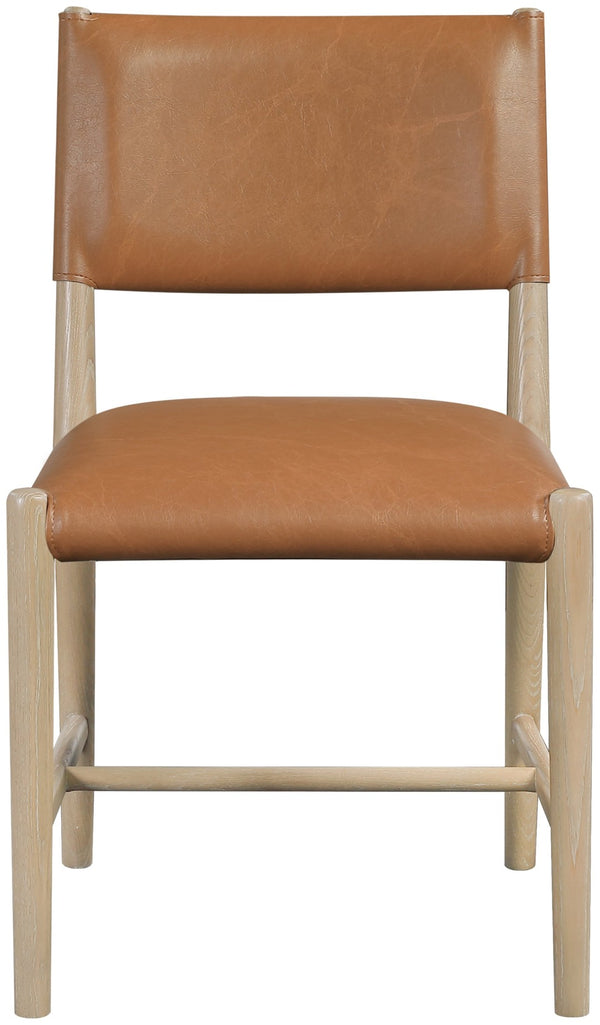 Meridian Furniture Andie Art Deco Vegan Leather Dining Chair with Wood Frame and Tailored Stitching for Elegant Rooms Cognac Set of 1 88074Cognac-C