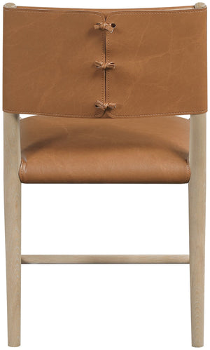 Meridian Furniture Andie Art Deco Vegan Leather Dining Chair with Wood Frame and Tailored Stitching for Elegant Rooms Cognac Set of 1 88074Cognac-C