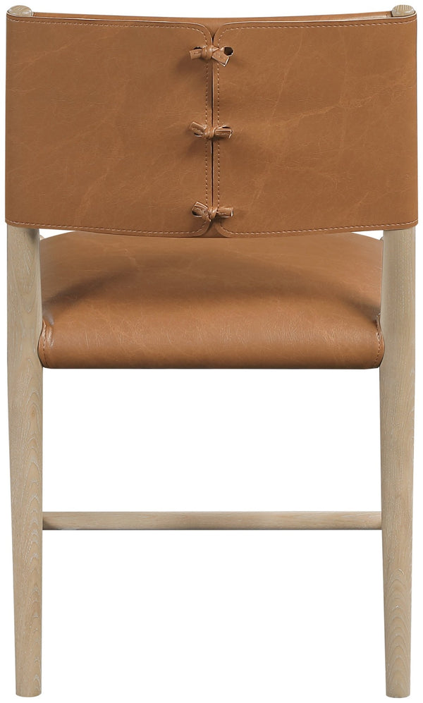 Meridian Furniture Andie Art Deco Vegan Leather Dining Chair with Wood Frame and Tailored Stitching for Elegant Rooms Cognac Set of 1 88074Cognac-C