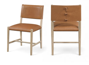 Meridian Furniture Andie Art Deco Vegan Leather Dining Chair with Wood Frame and Tailored Stitching for Elegant Rooms Cognac Set of 1 88074Cognac-C
