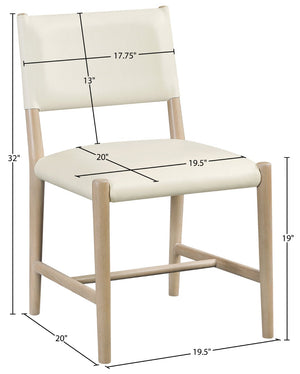 Meridian Furniture Andie Art Deco Vegan Leather Dining Chair with Wood Frame and Tailored Stitching for Elegant Rooms Cream Set of 1 88074Cream-C