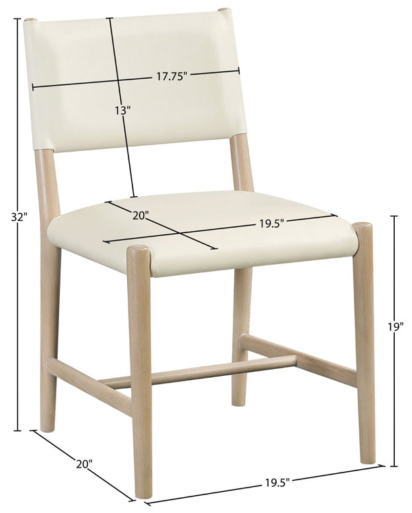 Meridian Furniture Andie Art Deco Vegan Leather Dining Chair with Wood Frame and Tailored Stitching for Elegant Rooms Cream Set of 1 88074Cream-C