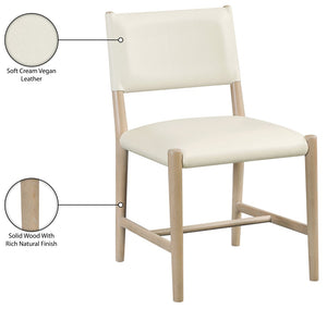 Meridian Furniture Andie Art Deco Vegan Leather Dining Chair with Wood Frame and Tailored Stitching for Elegant Rooms Cream Set of 1 88074Cream-C