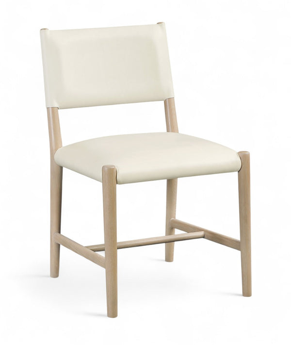 Meridian Furniture Andie Art Deco Vegan Leather Dining Chair with Wood Frame and Tailored Stitching for Elegant Rooms Cream Set of 1 88074Cream-C