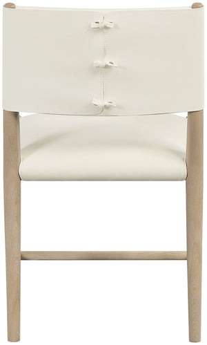 Meridian Furniture Andie Art Deco Vegan Leather Dining Chair with Wood Frame and Tailored Stitching for Elegant Rooms Cream Set of 1 88074Cream-C